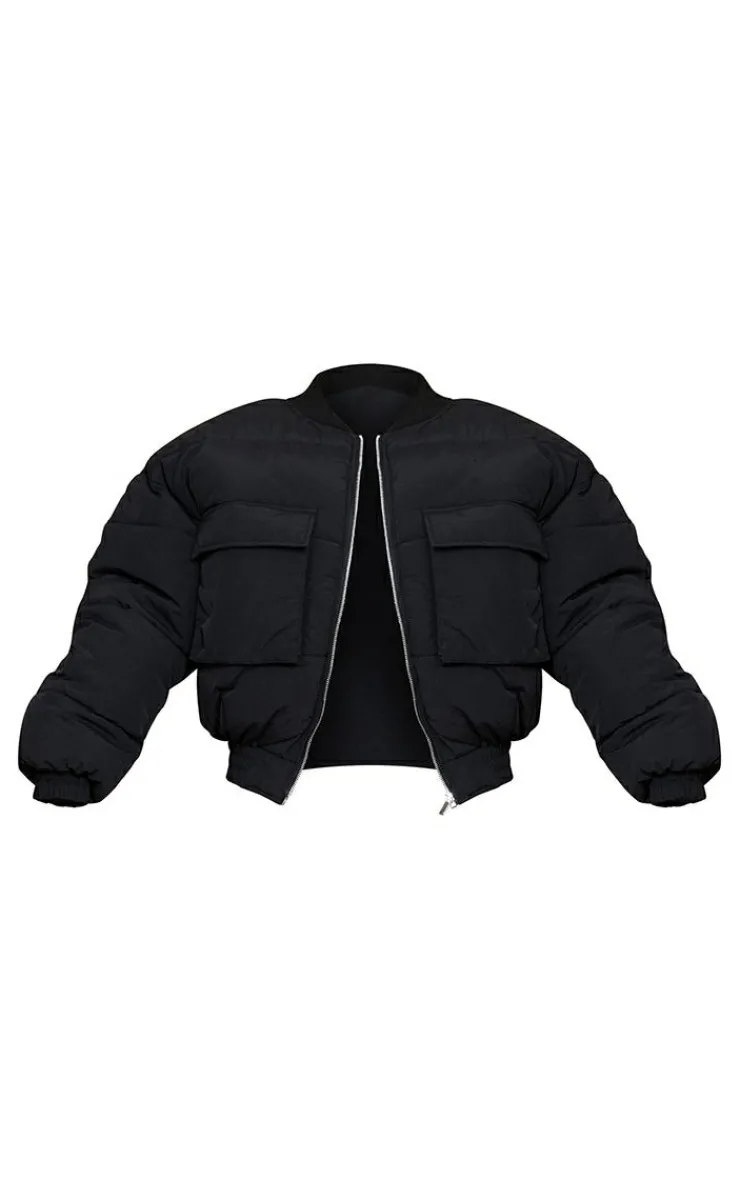 PrettyLittleThing Bomber Jackets*Nylon Pocket Front Panel Sleeve Oversized Bomber Jacket
