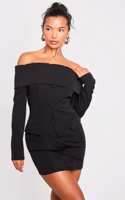 Off Shoulder Button Front Shift Blazer Dress-PrettyLittleThing Outlet