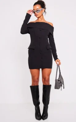 Off Shoulder Button Front Shift Blazer Dress-PrettyLittleThing Outlet