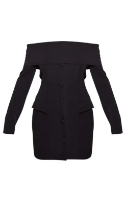 Off Shoulder Button Front Shift Blazer Dress-PrettyLittleThing Outlet