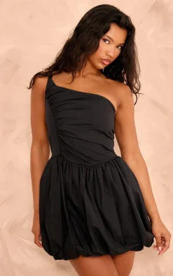 One Shoulder Ruched Puff Ball Dress-PrettyLittleThing Clearance