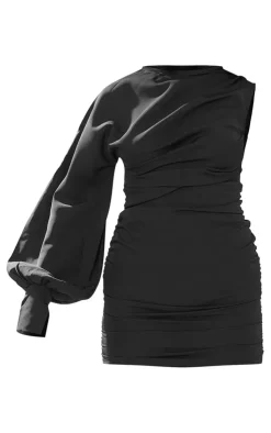 One Sleeve Ruched Woven Bodycon Dress-PrettyLittleThing Discount