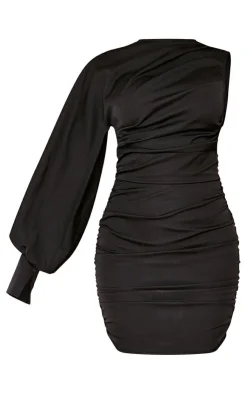 One Sleeve Ruched Woven Bodycon Dress-PrettyLittleThing Discount