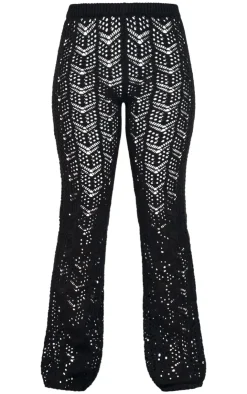 New PrettyLittleThing Open Crochet Knit Pants Black