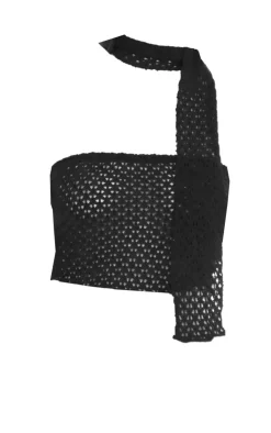 PrettyLittleThing Knitted Tops*Open Knit Neck Tie Crop Top