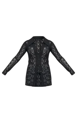 Online PrettyLittleThing Open Knit Shirt Black
