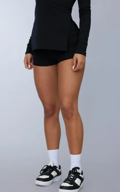 Sale PrettyLittleThing Ottoman Ribbed Hot Pants Black