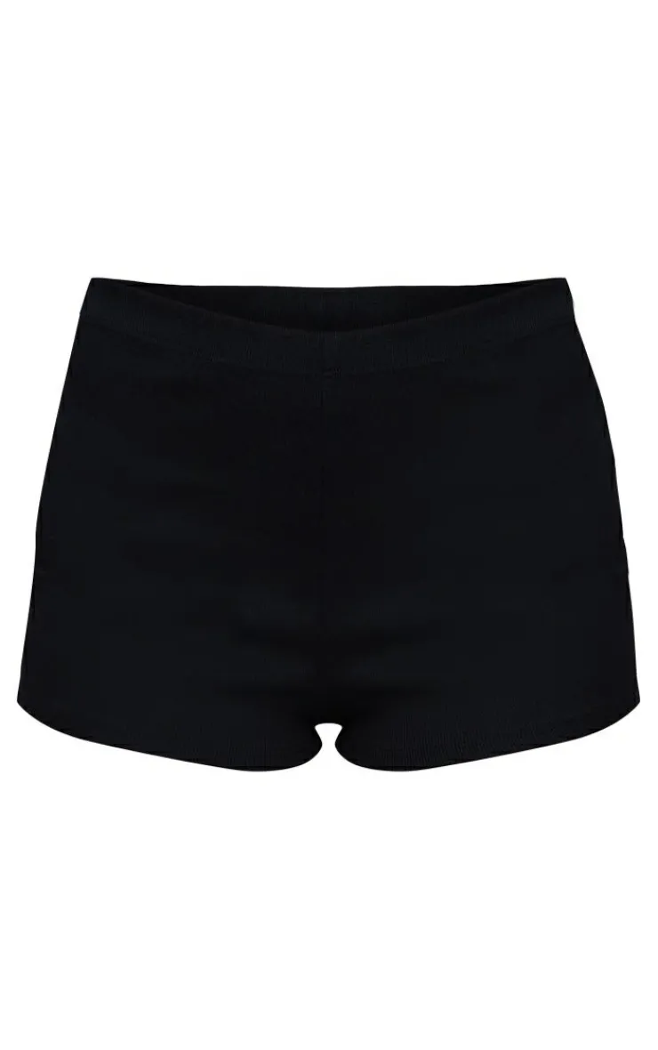 Sale PrettyLittleThing Ottoman Ribbed Hot Pants Black
