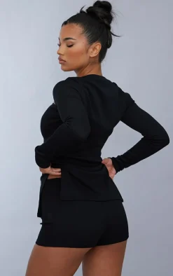 Hot PrettyLittleThing Ottoman Ribbed Long Sleeve Top Black