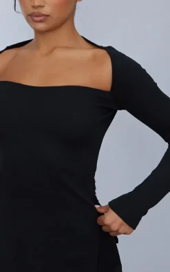 Hot PrettyLittleThing Ottoman Ribbed Long Sleeve Top Black