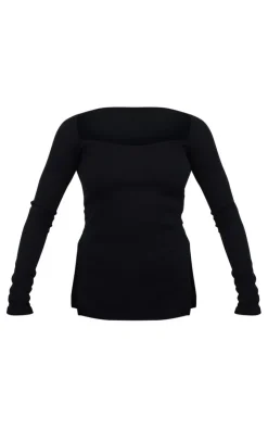 Hot PrettyLittleThing Ottoman Ribbed Long Sleeve Top Black