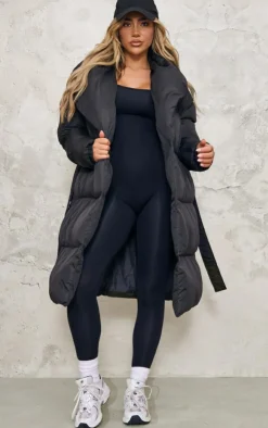 PrettyLittleThing Puffer Jackets*Oversized Collar Belted Longline Puffer