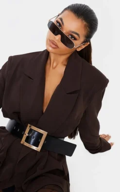 PrettyLittleThing Black Belts*Oversized Gold Buckle Chunky Waist Belt