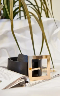 PrettyLittleThing Black Belts*Oversized Gold Buckle Chunky Waist Belt