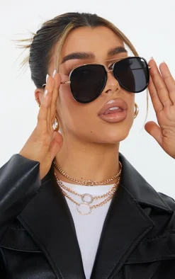PrettyLittleThing Oversized Sunglasses*Oversized Gold Detail Aviator Sunglasses