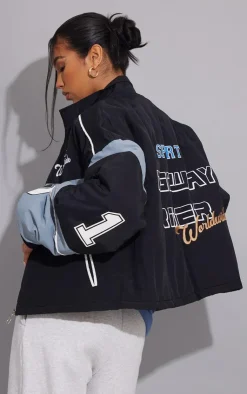 PrettyLittleThing Bomber Jackets*Oversized Graphic Zipped Racer Bomber Jacket