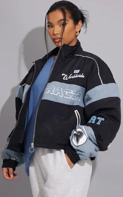 PrettyLittleThing Bomber Jackets*Oversized Graphic Zipped Racer Bomber Jacket