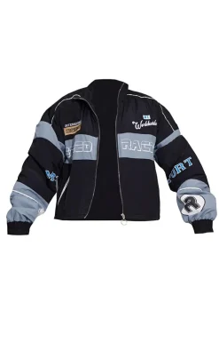 PrettyLittleThing Bomber Jackets*Oversized Graphic Zipped Racer Bomber Jacket