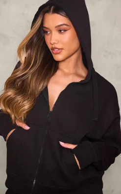 Best PrettyLittleThing Oversized Hooded Zip Up Sweat Black