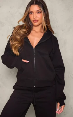 Best PrettyLittleThing Oversized Hooded Zip Up Sweat Black