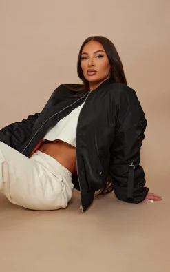 PrettyLittleThing Bomber Jackets*Oversized Ruched Sleeve Contrast Lining Bomber Jacket