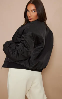 PrettyLittleThing Bomber Jackets*Oversized Ruched Sleeve Contrast Lining Bomber Jacket