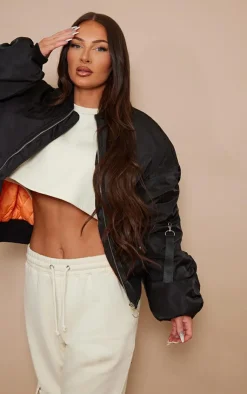 PrettyLittleThing Bomber Jackets*Oversized Ruched Sleeve Contrast Lining Bomber Jacket