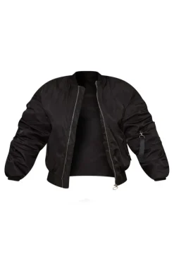 PrettyLittleThing Bomber Jackets*Oversized Ruched Sleeve Contrast Lining Bomber Jacket