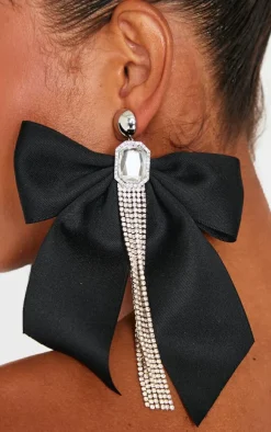 PrettyLittleThing Statement Earrings*Oversized Satin Bow Jewel Diamante Statement Earrings