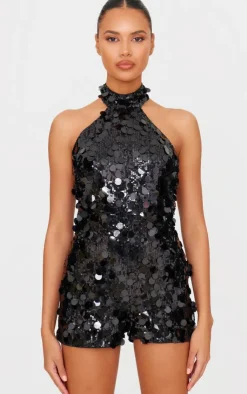 Oversized Sequin High Neck Backless Romper-PrettyLittleThing Sale