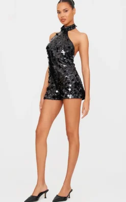 Oversized Sequin High Neck Backless Romper-PrettyLittleThing Sale