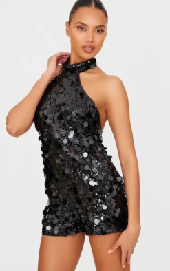 Oversized Sequin High Neck Backless Romper-PrettyLittleThing Sale