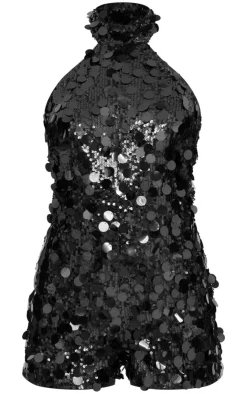 Oversized Sequin High Neck Backless Romper-PrettyLittleThing Sale