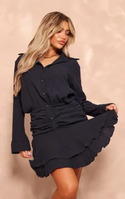 Oversized Shirt Frill Detail Shift Dress-PrettyLittleThing Sale
