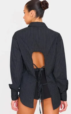 PrettyLittleThing Shirts*Oversized Striped Cut Out Back Shirt