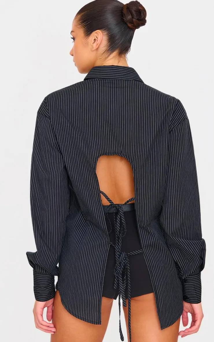 PrettyLittleThing Shirts*Oversized Striped Cut Out Back Shirt
