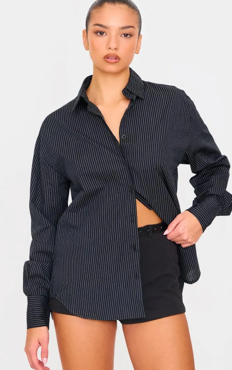 PrettyLittleThing Shirts*Oversized Striped Cut Out Back Shirt