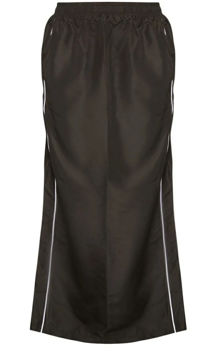 Black Parachute Piping Detail Track Maxi Skirt