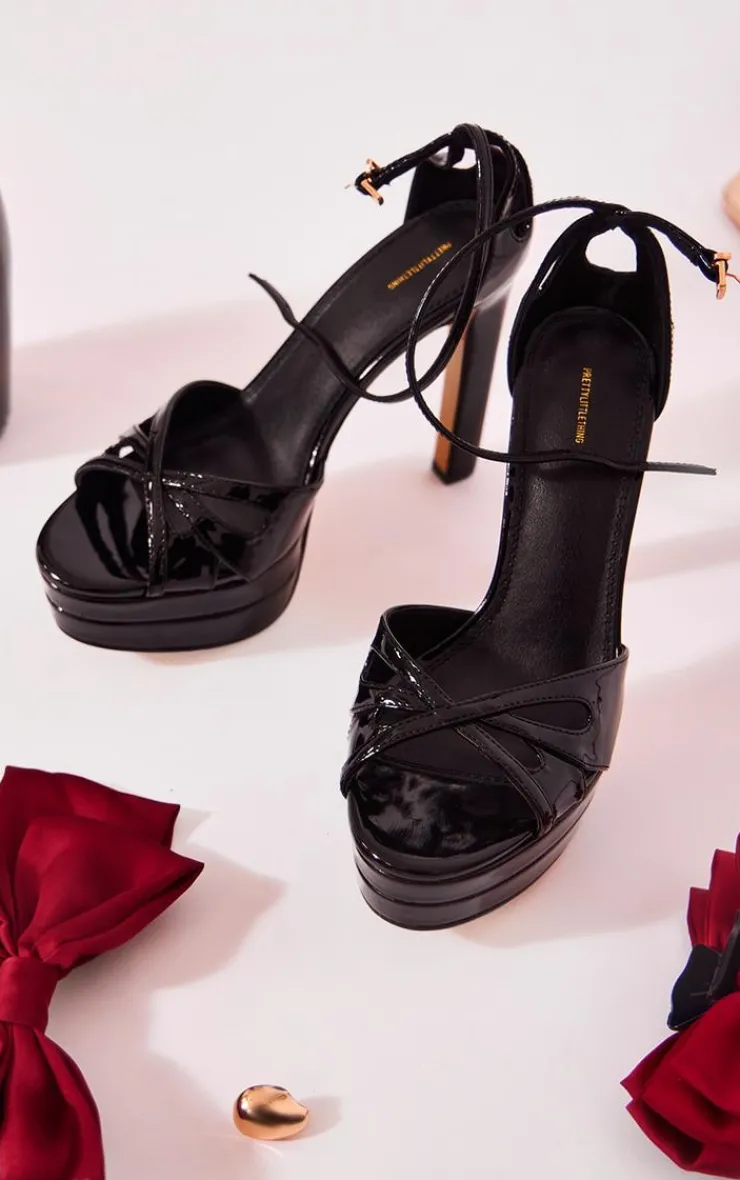 PrettyLittleThing High Heels*Patent Cut Out Strap Double Platform High Heeled Sandals