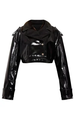 PrettyLittleThing Trench Coats*Patent Faux Leather Cropped Trench