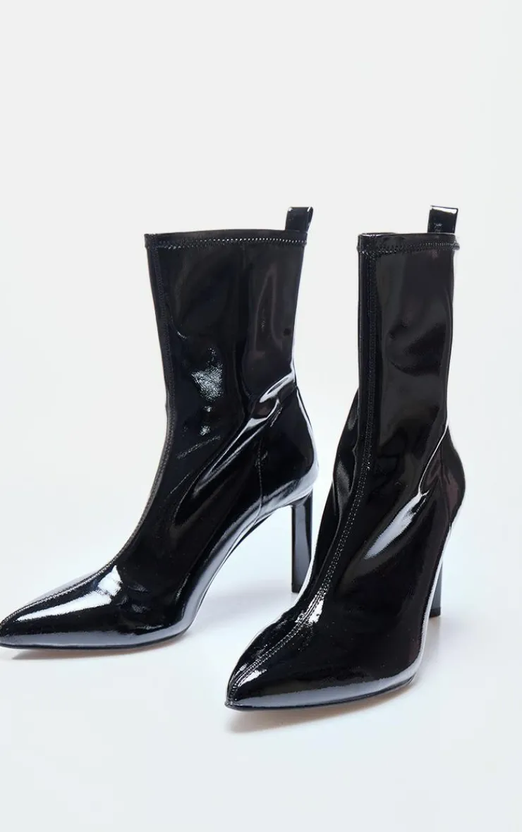 PrettyLittleThing Heeled Boots*Patent PU High Stiletto Heeled Sock Boots