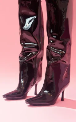 PrettyLittleThing High Heels*Patent PU Point Toe Knee High Heeled Boots