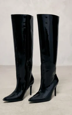 PrettyLittleThing High Heels*Patent Pu Point Toe Stiletto Heeled Knee High Boots