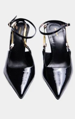 PrettyLittleThing High Heels*Patent PU Point Toe Gold Chain Court Heels