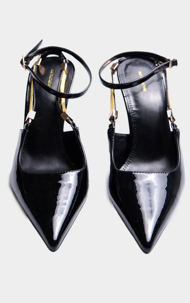 PrettyLittleThing High Heels*Patent PU Point Toe Gold Chain Court Heels