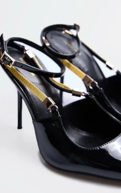 PrettyLittleThing High Heels*Patent PU Point Toe Gold Chain Court Heels