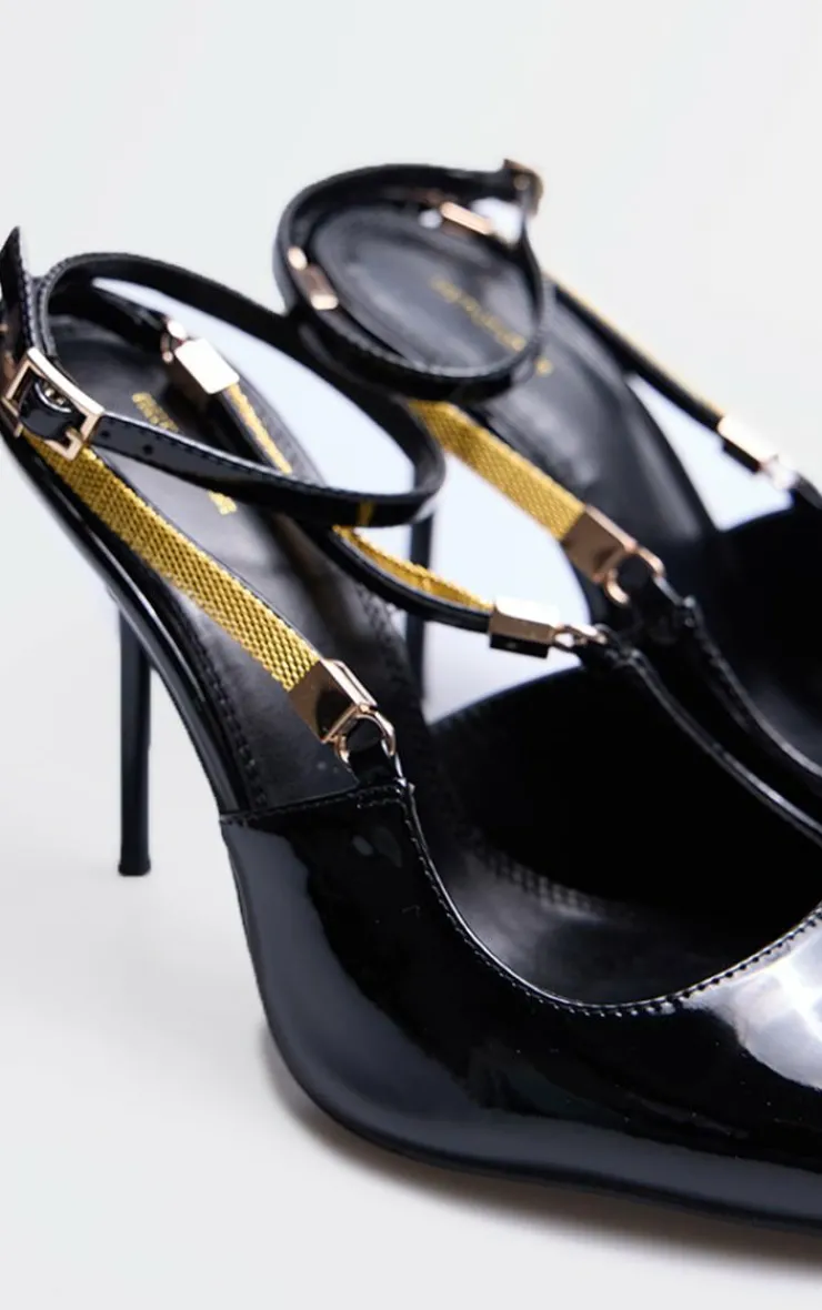 PrettyLittleThing High Heels*Patent PU Point Toe Gold Chain Court Heels