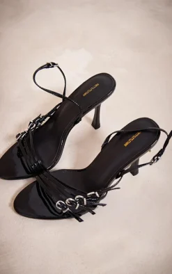 PrettyLittleThing Heeled Sandals*Patent Pu Round Toe Multi Buckle Heeled Slingback Sandals