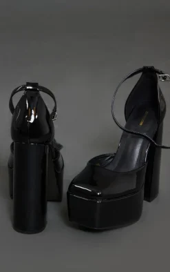 PrettyLittleThing High Heels*Patent PU Square Toe Platform High Block Heeled Sandals