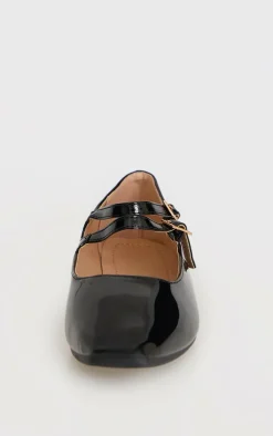 PrettyLittleThing Ballet Flats*Patent Pu Square Toe Double Strap Flat Ballets